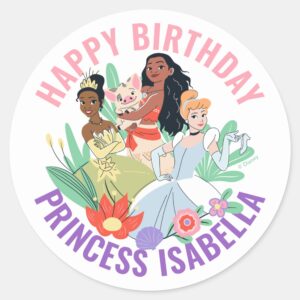 Disney Princess Birthday Floral Collage Classic Round Sticker