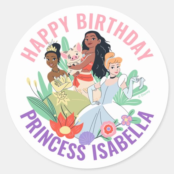 Disney_Princess_Birthday_Floral_Collage_Classic_Round_Sticker_2 Disney Princess Birthday Floral Collage Classic Round Sticker