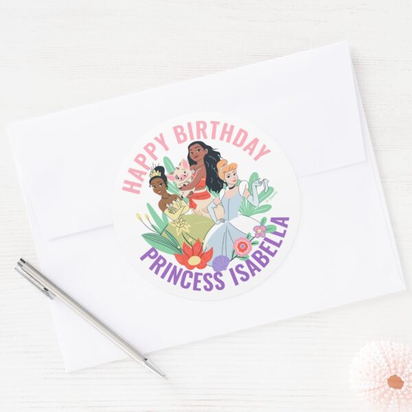 Disney_Princess_Birthday_Floral_Collage_Classic_Round_Sticker_4 Disney Princess Birthday Floral Collage Classic Round Sticker