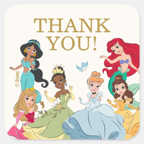 Disney_Princess_Gold_Birthday_Thank_You_Square_Sticker_2 Disney Princess Gold Birthday Thank You Square Sticker