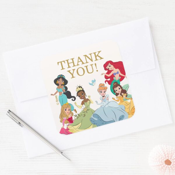 Disney_Princess_Gold_Birthday_Thank_You_Square_Sticker_4 Disney Princess Gold Birthday Thank You Square Sticker