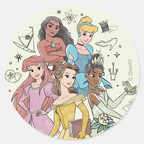 Disney_Princess_Marker_Doodles_Classic_Round_Sticker_1 Disney Princess Marker Doodles Classic Round Sticker