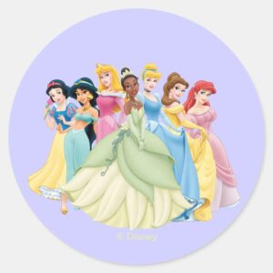 Disney_Princess___Aurora,_Tiana,_Cinderella_Center_Classic_Round_Sticker_1 Disney Princess Aurora Tiana Cinderella Center Classic Round Sticker