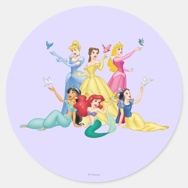 Disney_Princess___Hands_Up_with_Birds_Classic_Round_Sticker_1 Disney Princess Hands Up With Birds Classic Round Sticker