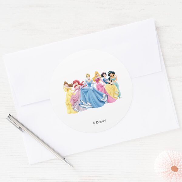 Disney_Princess___Holding_Dresses_Out_Classic_Round_Sticker_3 Disney Princess Holding Dresses Out Classic Round Sticker