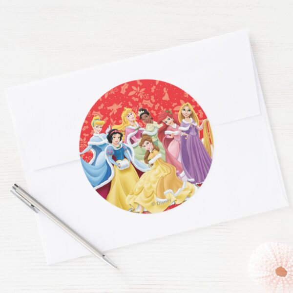 Disney_Princess___Holiday_Dresses_Classic_Round_Sticker_3 Disney Princess Holiday Dresses Classic Round Sticker