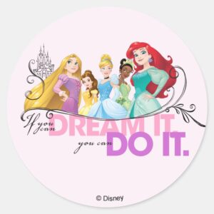 Disney_Princesses___Never_Give_Up_Classic_Round_Sticker_1 Disney Princesses Never Give Up Classic Round Sticker