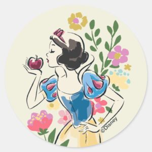 Disney___Beautiful_Snow_White_Floral_Graphic_Classic_Round_Sticker_1 Disney Beautiful Snow White Floral Graphic Classic Round Sticker