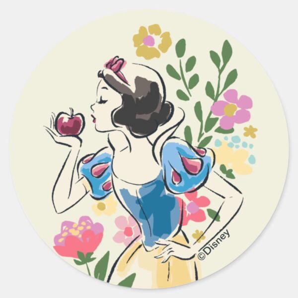 Disney___Beautiful_Snow_White_Floral_Graphic_Classic_Round_Sticker_1 Disney Beautiful Snow White Floral Graphic Classic Round Sticker