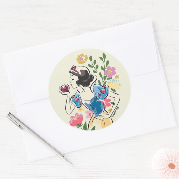 Disney___Beautiful_Snow_White_Floral_Graphic_Classic_Round_Sticker_3 Disney Beautiful Snow White Floral Graphic Classic Round Sticker
