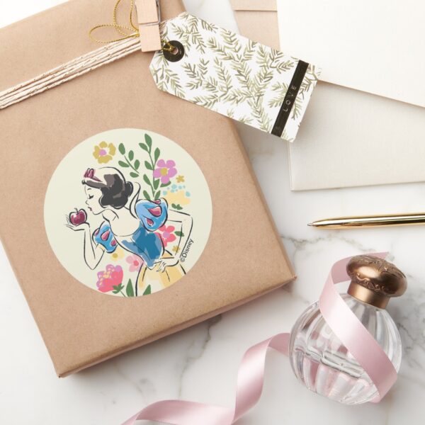 Disney___Beautiful_Snow_White_Floral_Graphic_Classic_Round_Sticker_5 Disney Beautiful Snow White Floral Graphic Classic Round Sticker