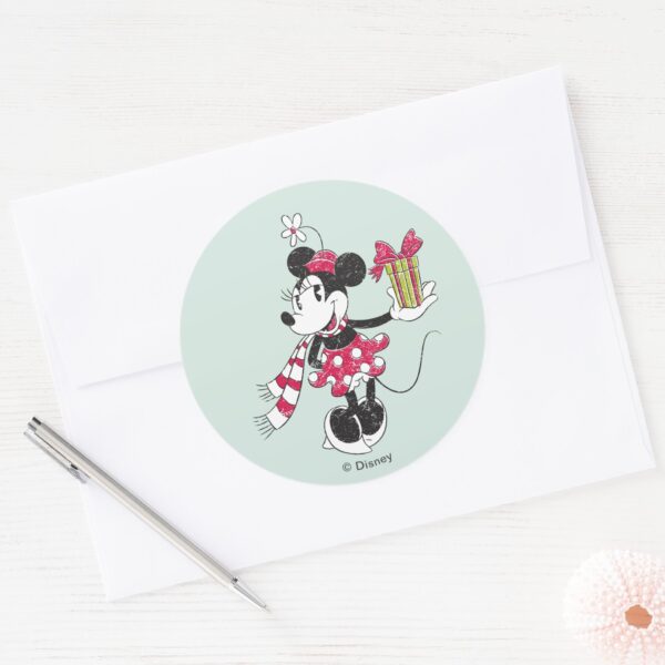 Disney Mickey Minnie Holiday Stripes Pattern Classic Round Sticker