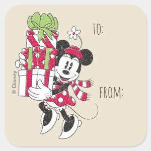 Disney___Vintage_Minnie_Delivering_Holiday_Cheer_Square_Sticker_1 Disney Vintage Minnie Delivering Holiday Cheer Square Sticker