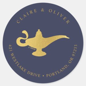 Disneys Aladdin Wedding Address Classic Round Sticker