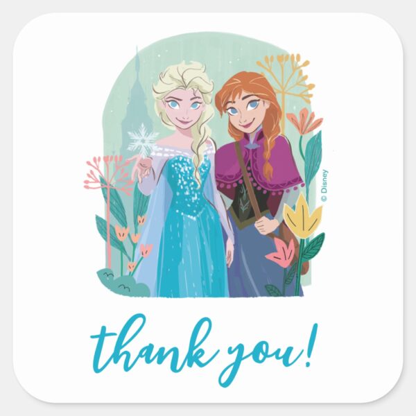 Disney's_Anna_&_Elsa_Frozen_Floral_Girls_Birthday_Square_Sticker_2 Disneys Anna Elsa Frozen Floral Girls Birthday Square Sticker
