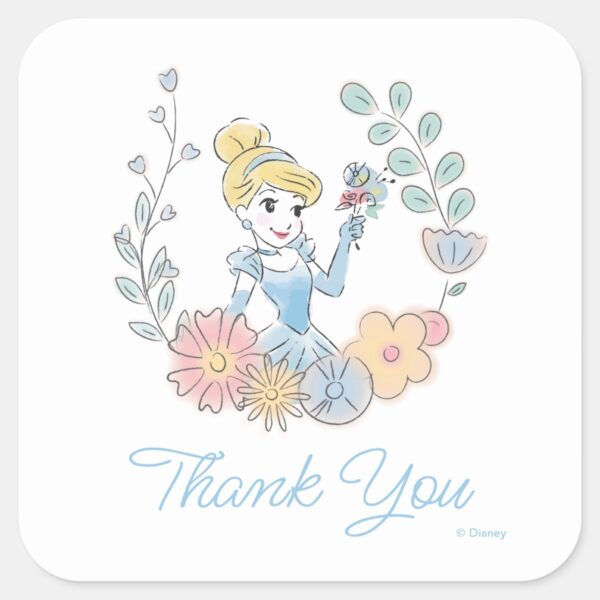 Disney's_Cinderella___Floral_Watercolor_Birthday_Square_Sticker_2 Disneys Cinderella Floral Watercolor Birthday Square Sticker