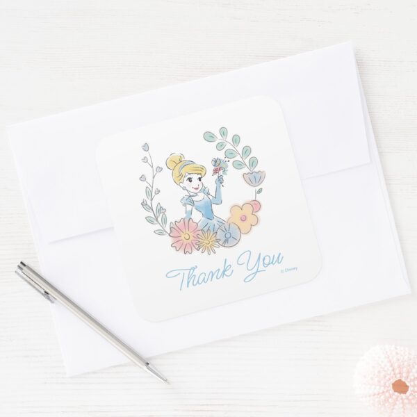 Disney's_Cinderella___Floral_Watercolor_Birthday_Square_Sticker_4 Disneys Cinderella Floral Watercolor Birthday Square Sticker