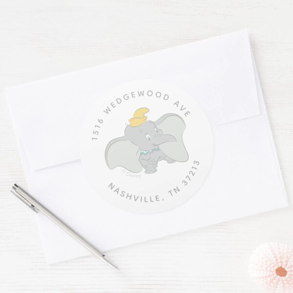 Disney's_Dumbo_Birthday_Address_Classic_Round_Sticker_3 Disneys Dumbo Birthday Address Classic Round Sticker
