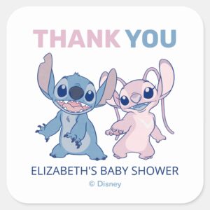Disneys Stitch Twins L Baby Shower Thank You Square Sticker