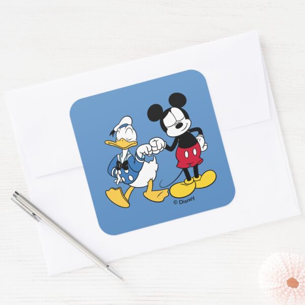 Donald_Duck_&_Mickey_Fist_Bump_Square_Sticker_3 Donald Duck Mickey Fist Bump Square Sticker