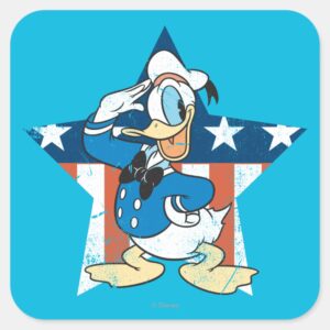 Donald_Duck___Salute_with_Patriotic_Star_Square_Sticker_1 Donald Duck Salute With Patriotic Star Square Sticker