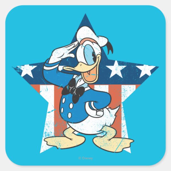 Donald_Duck___Salute_with_Patriotic_Star_Square_Sticker_1 Donald Duck Salute With Patriotic Star Square Sticker
