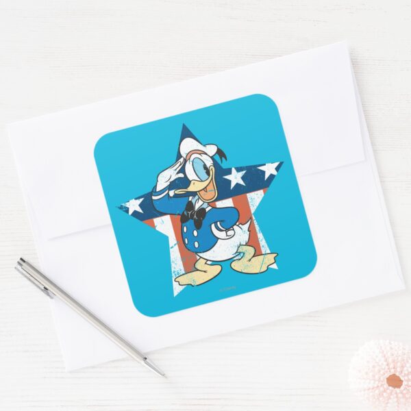 Donald_Duck___Salute_with_Patriotic_Star_Square_Sticker_3 Donald Duck Salute With Patriotic Star Square Sticker