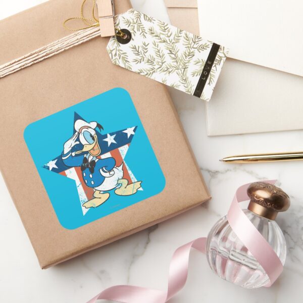 Donald_Duck___Salute_with_Patriotic_Star_Square_Sticker_5 Donald Duck Salute With Patriotic Star Square Sticker