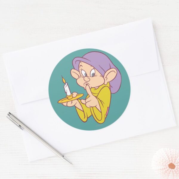 Dopey_Holding_a_Candle_Classic_Round_Sticker_3 Dopey Holding A Candle Classic Round Sticker
