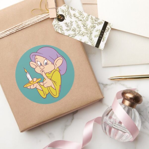 Dopey_Holding_a_Candle_Classic_Round_Sticker_5 Dopey Holding A Candle Classic Round Sticker