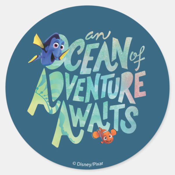 Dory_&_Nemo___An_Ocean_of_Adventure_Awaits_Classic_Round_Sticker_1 Dory Nemo An Ocean Of Adventure Awaits Classic Round Sticker