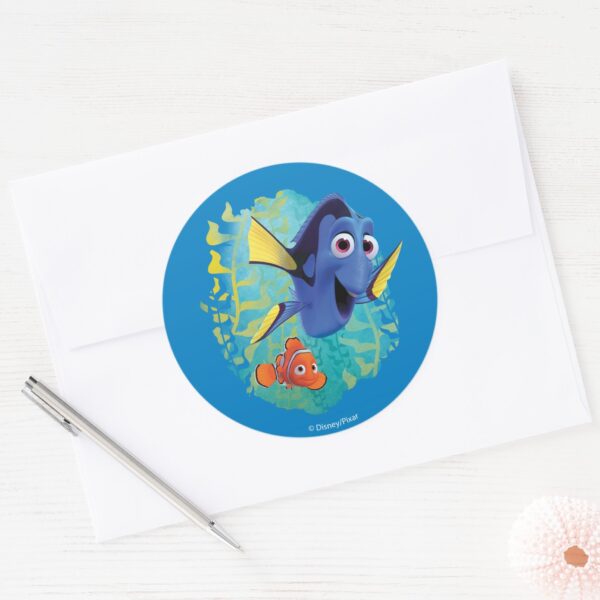 Dory_&_Nemo___Swim_With_Friends_Classic_Round_Sticker_3 Dory Nemo Swim With Friends Classic Round Sticker