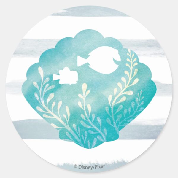 Dory_&_Nemo___Watercolor_Shell_Graphic_Classic_Round_Sticker_1 Dory Nemo Watercolor Shell Graphic Classic Round Sticker