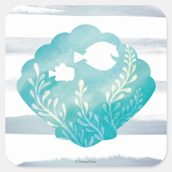Dory_&_Nemo___Watercolor_Shell_Graphic_Square_Sticker_1 Dory Nemo Watercolor Shell Graphic Square Sticker