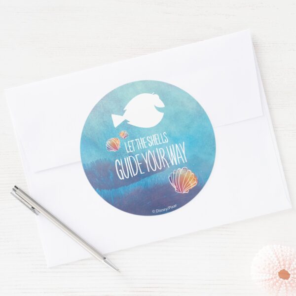 Dory___Let_the_Shells_Guide_Your_Way_Classic_Round_Sticker_3 Dory Let The Shells Guide Your Way Classic Round Sticker