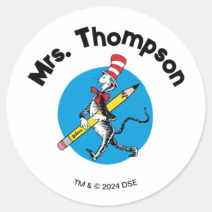 Dr. Seuss Cat In The Hat Custom Name Classic Round Sticker