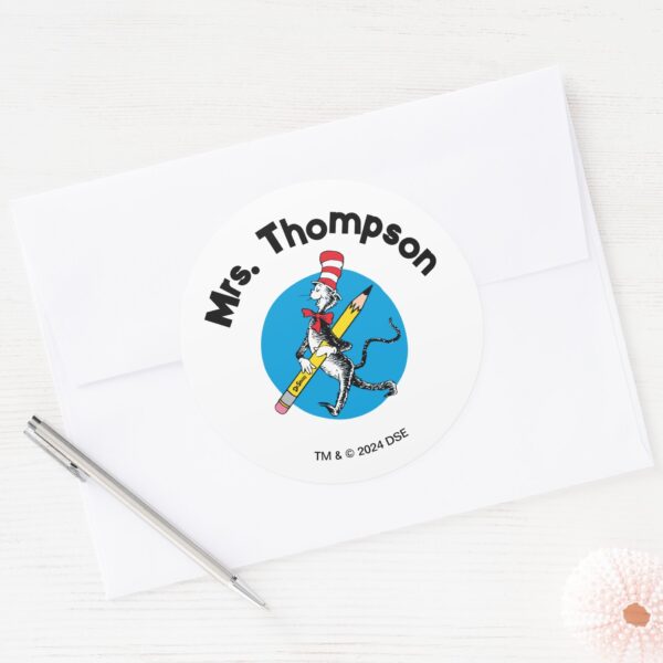 Dr. Seuss Cat In The Hat Custom Name Classic Round Sticker