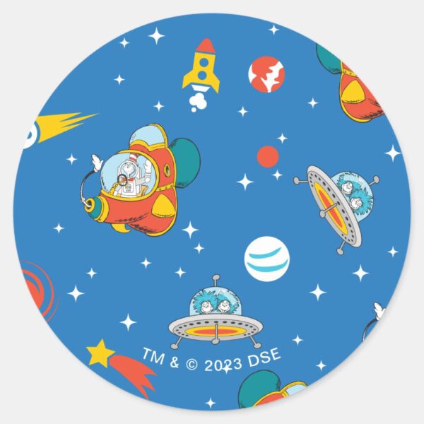 Dr. Seuss Cat In The Hat Space Pattern Classic Round Sticker