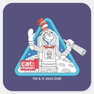 Dr. Seuss Cat In The Moon Outer Space Graphic Square Sticker