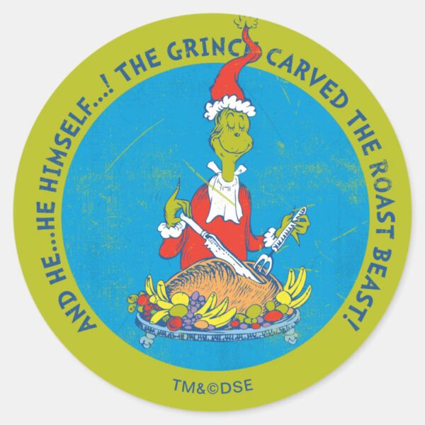 Dr._Seuss___Grinch___Christmas_Roast_Beast_Classic_Round_Sticker_1 Dr. Seuss Grinch Christmas Roast Beast Classic Round Sticker