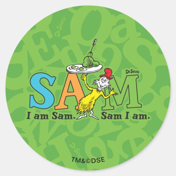 Dr._Seuss___I_Am_Sam._Sam_I_Am._Classic_Round_Sticker_1 Dr. Seuss I Am Sam. Sam I Am. Classic Round Sticker