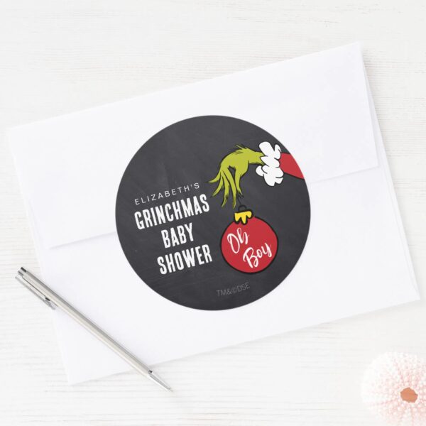 Dr._Seuss___Oh_Boy_Grinch_Baby_Shower_Classic_Round_Sticker_3 Dr. Seuss Oh Boy Grinch Baby Shower Classic Round Sticker