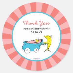 Dr. Seuss One Fish Girl Baby Shower Thank You Classic Round Sticker