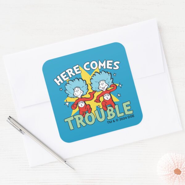 Dr._Seuss___Thing_One_Thing_Two_Here_Comes_Trouble_Square_Sticker_3 Dr. Seuss Thing One Thing Two Here Comes Trouble Square Sticker