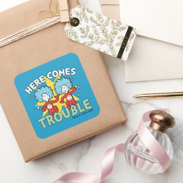 Dr._Seuss___Thing_One_Thing_Two_Here_Comes_Trouble_Square_Sticker_5 Dr. Seuss Thing One Thing Two Here Comes Trouble Square Sticker