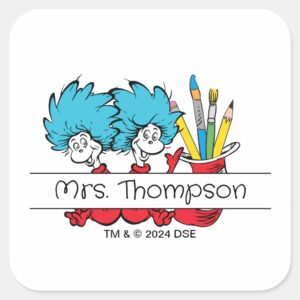 Dr. Seuss Thing One Thing Two Teacher Name Square Sticker