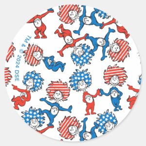Dr. Seuss Thing One Thing Two US Flag Pattern Classic Round Sticker
