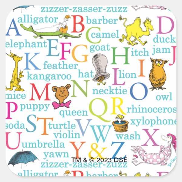 Dr._Seuss's_ABC_Pattern_with_Words_Square_Sticker_1 Dr. Seusss ABC Pattern With Words Square Sticker