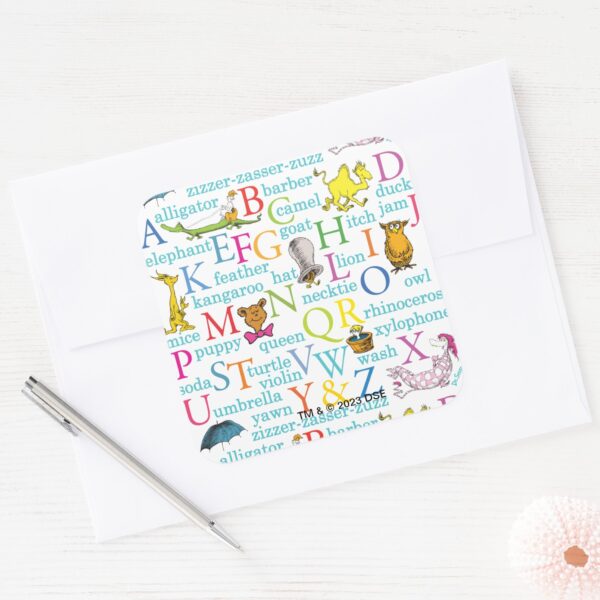 Dr._Seuss's_ABC_Pattern_with_Words_Square_Sticker_3 Dr. Seusss ABC Pattern With Words Square Sticker