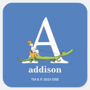 Dr. Seusss ABC Letter A White Add Your Name Square Sticker